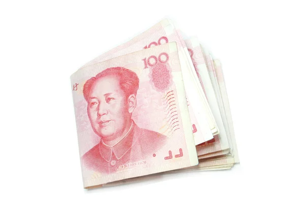 100 Yuan bills fold isolated — Stock Photo, Image