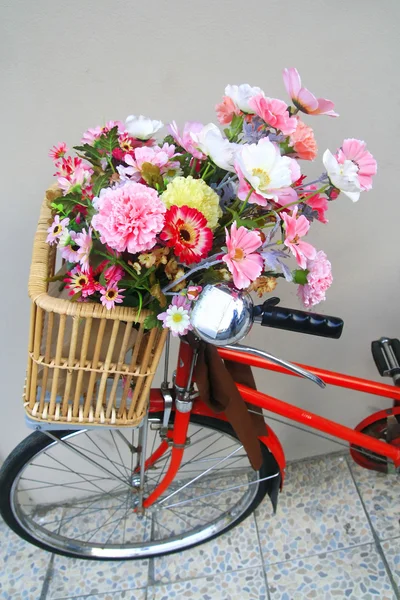 Flowers in bicycle basket — Stock Photo, Image