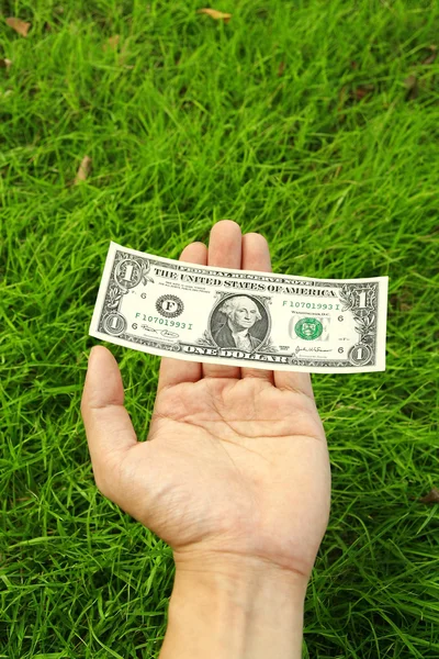 El ödeme dolar için yeşil çevre — Stok fotoğraf