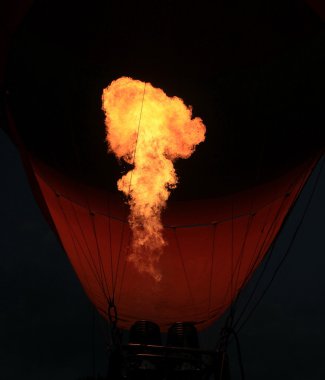 hot air balloon burner flame glowing at night clipart