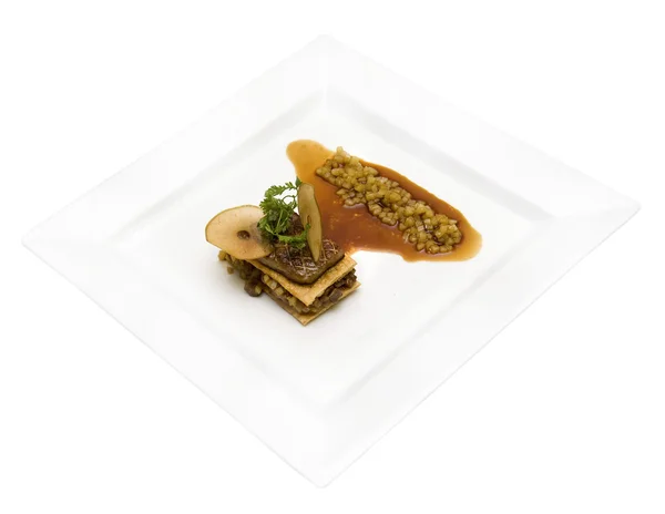 Milfey foie gras s zelená jablka — Stock fotografie
