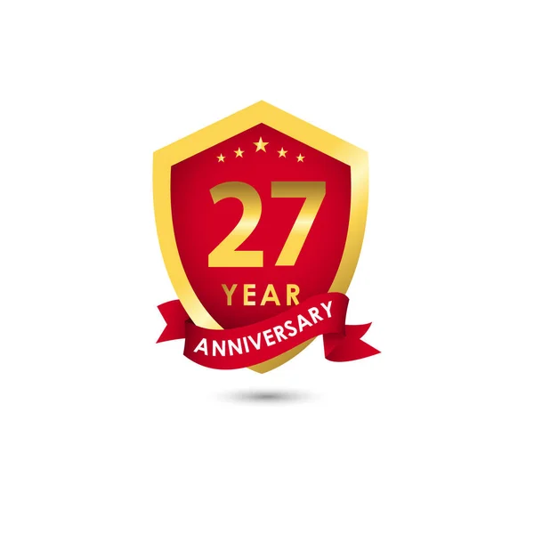 Years Anniversary Celebration Emblem Red Gold Vector Template Design Illustration — ストックベクタ