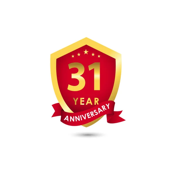 Years Anniversary Celebration Emblem Red Gold Vector Template Design Illustration — ストックベクタ