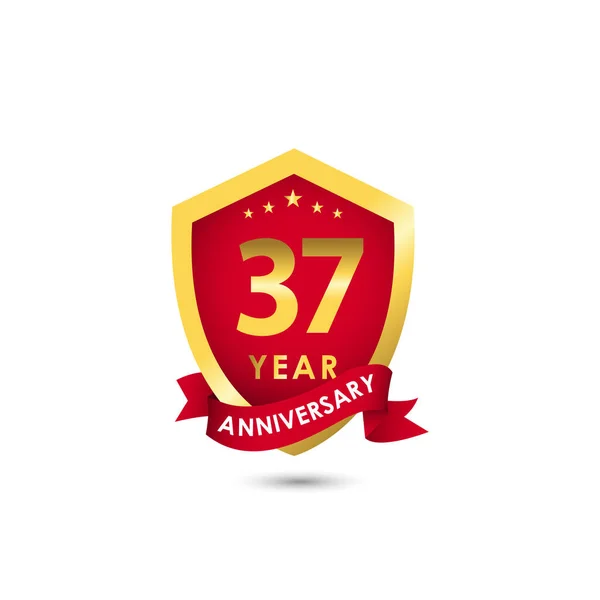 Years Anniversary Celebration Emblem Red Gold Vector Template Design Illustration — 图库矢量图片
