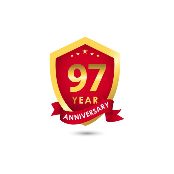 Years Anniversary Celebration Emblem Red Gold Vector Template Design Illustration — 图库矢量图片