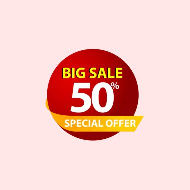 Büyük indirim% 50 Özel Teklif Etiketi Vektör Şablon Tasarımı Çizimi