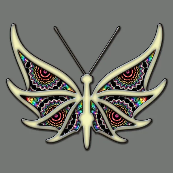 Ilustración Mariposa Adorno Colorido Con Alas Llenas Fractal Abstracto — Foto de Stock