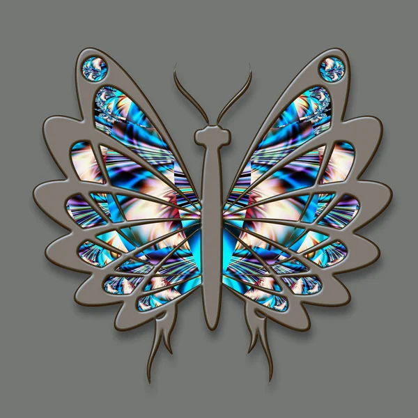 Illustration Colorful Ornament Butterfly Wings Filled Abstract Fractal — Stock Photo, Image