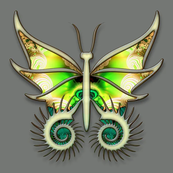 Ілюстрація Барвистого Орнаменту Метелика Крилами Заповненими Абстрактним Фракталом — стокове фото