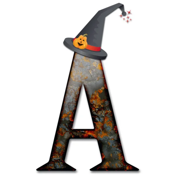 Render Halloween Alphabet Capital Letter Wizard Hat Embellished Pumpkin — Stock Photo, Image