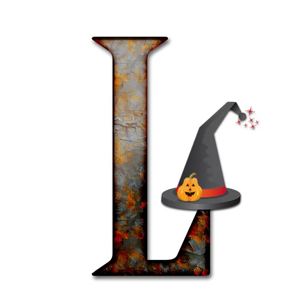 Απόδοση Του Halloween Αλφάβητο Κεφαλαίο Γράμμα Μαγικό Καπέλο Στολισμένο Κολοκύθα — Φωτογραφία Αρχείου