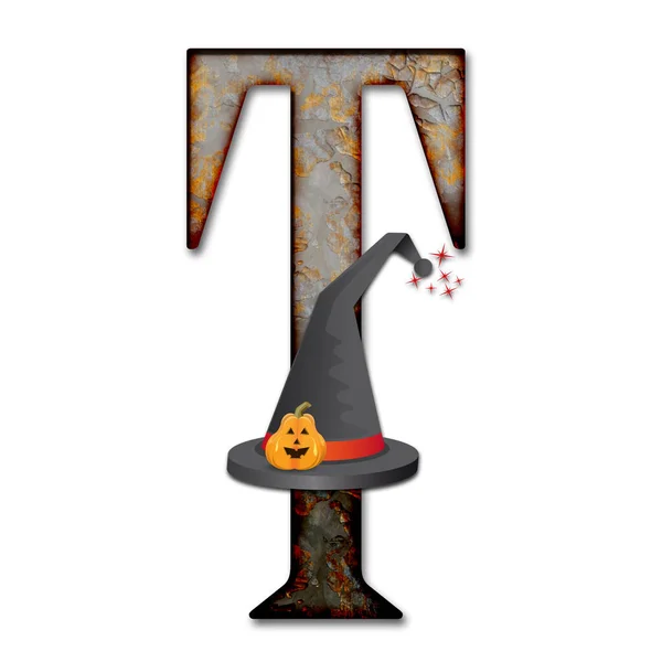 Återgivning Halloween Alfabetet Stor Bokstav Med Trollkarl Hatt Prydd Med — Stockfoto