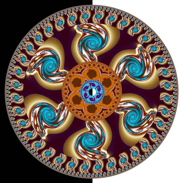 Çift Arkaplan Üzerinde Plastik Renkli Fraktal Mandala — Stok fotoğraf