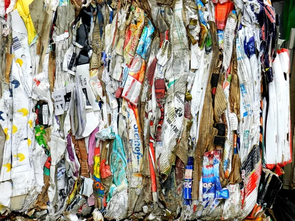 Compressed paper and cardboard for recycling — Stock Photo, Image