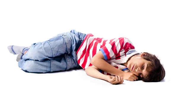 Criança dormindo, isolado em fundo branco — Fotografia de Stock