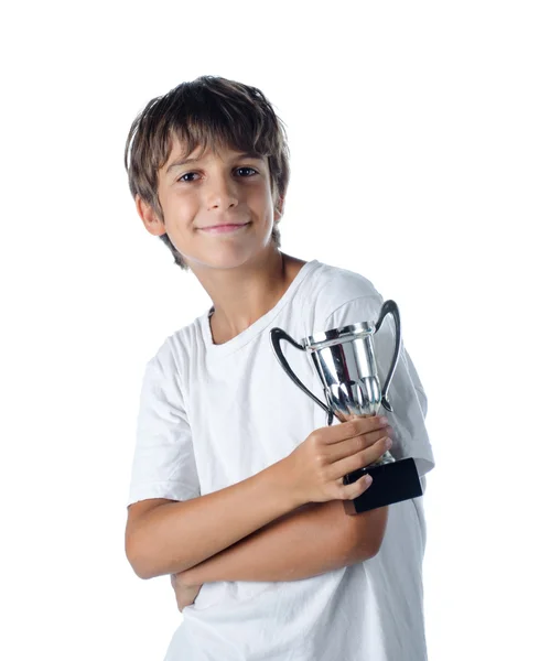 Campeón niño celebración ganador taza 2 — Foto de Stock
