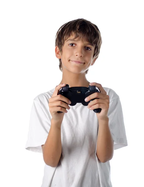 Child with joystick playing videogames — Stock Photo, Image