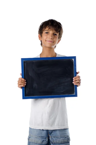 Niño lindo sosteniendo pizarra en blanco — Foto de Stock