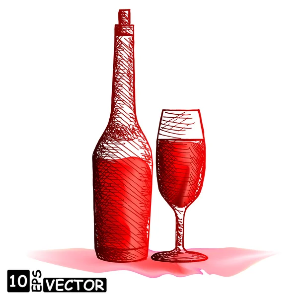 Стеклянная бутылка и бокал вина — стоковый вектор