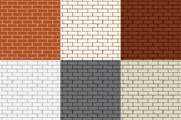 Set of 6 colored brick wall. Seamless. — Stock Vector