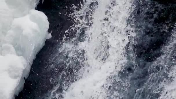 Зимний Водопад Водопадами Сосульками Замедленное Движение — стоковое видео