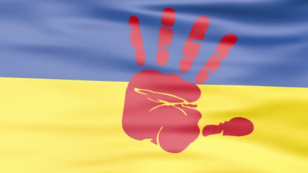 Український Прапор Червоною Рукою Долонею Ньому — стокове відео