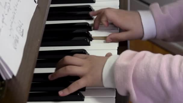 Child Playing Piano Close — Stockvideo