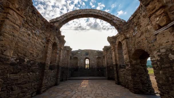 Time Lapse Moving Clouds Ruins Ancient Medieval Eastern Orthodox Church — Stock Video