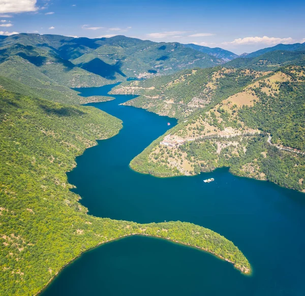 Aerial Panoramic View Vacha Dam Rhodope Mountain Bulgaria — Stock Photo, Image