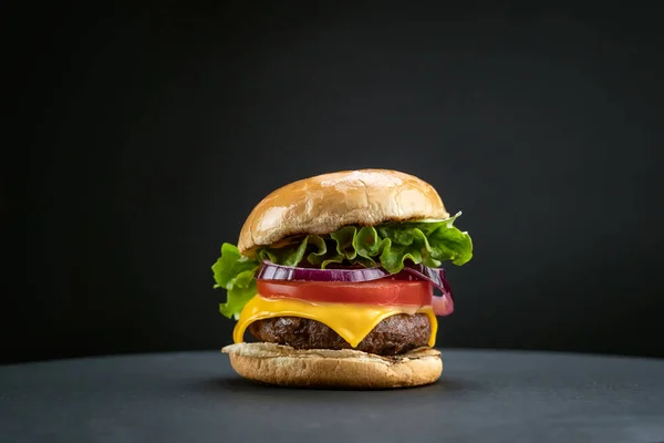 Tasty Homemade Beef Burger Fresh Ingredients Served Little Wooden Cutting —  Fotos de Stock