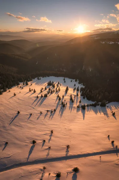 Krásná Krajina Zasněženými Horskými Svahy Rhodopských Hor Bulharsko Při Východu — Stock fotografie