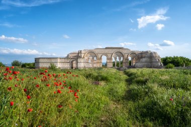 The ruins of the Great Basilica, which is the largest Christian cathedral in medieval Europe near Pliska - capital city of the First Bulgarian Empire.	