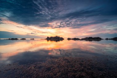Magnificent sea sunrise at the rocky Black sea coast near Varvara village	
