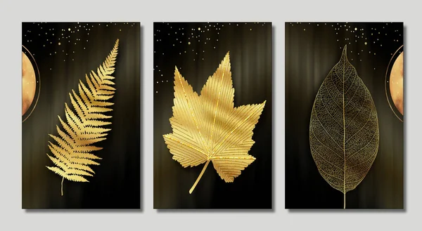 Folhas Árvore Dourada Fundo Pintura Moderna Moldura Parede Decoração Home — Fotografia de Stock