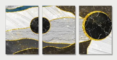 Reçine jeot ve soyut sanat, suluboya jeot boyası gibi işlevsel sanat. Duvar çerçeveleri için altın, beyaz ve gri mermer arka plan 3D duvar kağıdı. Tablodaki baskı için uygun Altın Dalgalı çizgiler