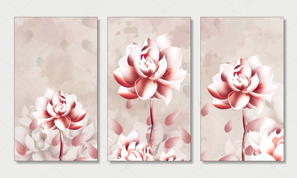 3d mural wall frame wallpaper, simple floral background. light modern flowers for home wall decor