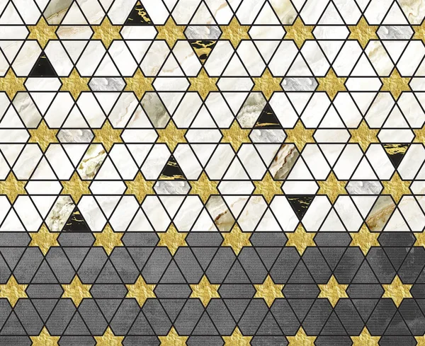 Modern wallpaper mural art. golden, white, gray, and black marble shapes with lines. 3d illustration for home wall decor