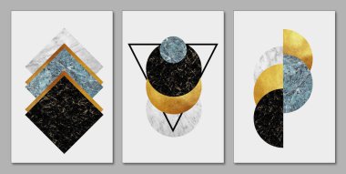 3d illustration modern wall frame canvas flat art. colorful marble shapes, circles, and lines, minimalist design in a light background.