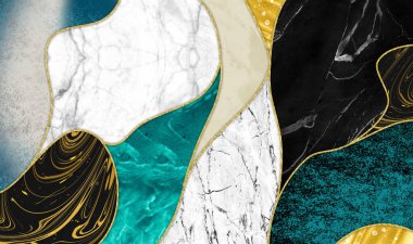 3d abstract wallpaper for wall frame .Resin geode and abstract art, functional art, like watercolor geode painting. golden, blue, turquoise, black, gray, white and gray marble background