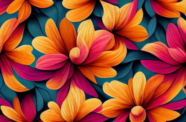 Illustration Floral Mural Wallpaper Colorful Flowers Background — Stock Photo, Image