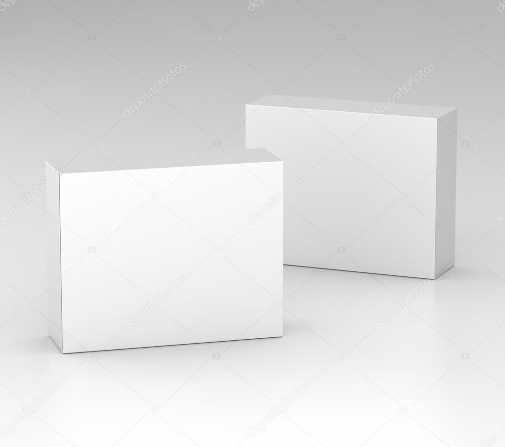 Render de dos cajas en blanco. 2022