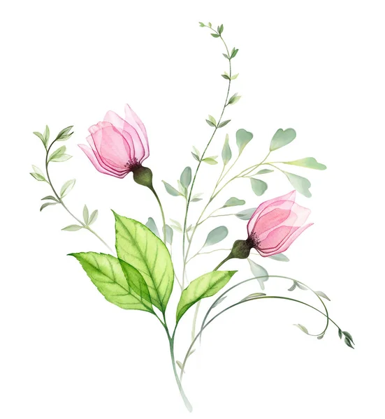 Акварельный Букет Яркие Прозрачные Розы Абстрактном Стиле Цветы Пастельного Цвета — стоковое фото