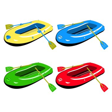 Four colour inflatable boats clipart