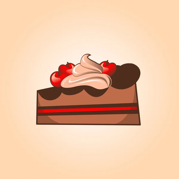 块与樱桃和奶油的巧克力蛋糕 — 图库矢量图片