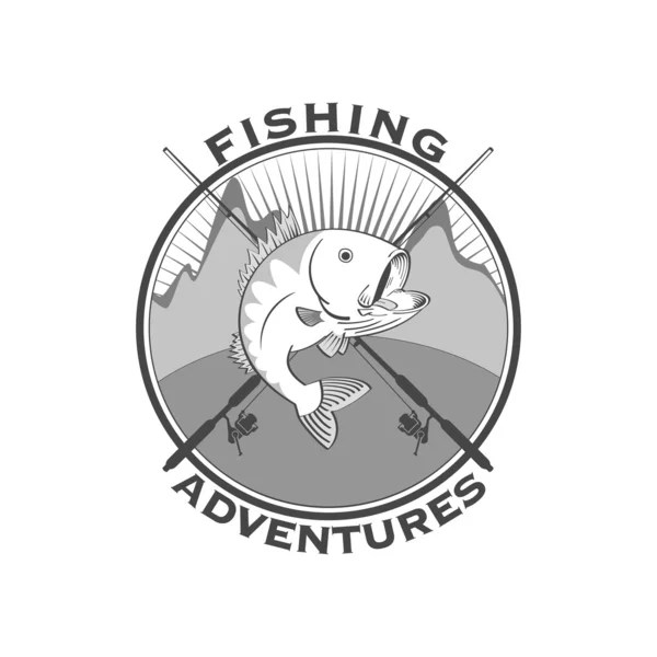 Emblema aventuras de pesca — Vetor de Stock