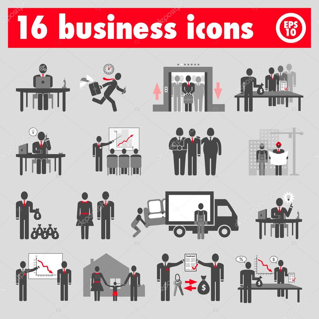 Sixteen business icons