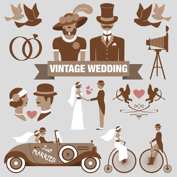 Vintage bruiloft set — Stockvector