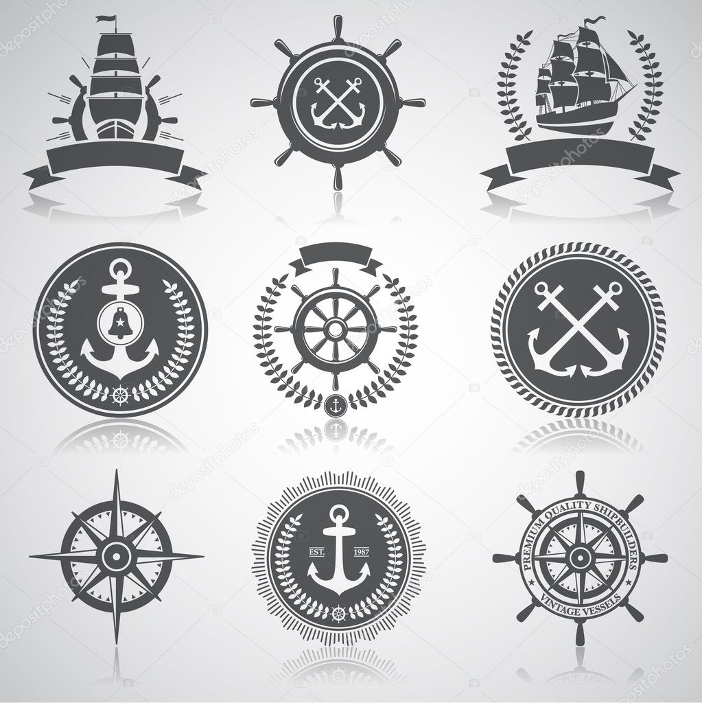 Set of nautical emblems, labels and esignaed elements, 5