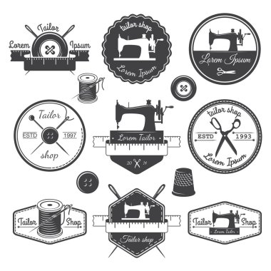 Set of vintage tailor labels, emblems and designed elements. Tai clipart