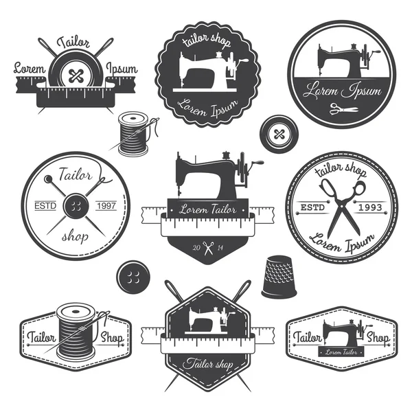 Conjunto de etiquetas de sastrería vintage, emblemas y elementos diseñados. Tai. — Archivo Imágenes Vectoriales